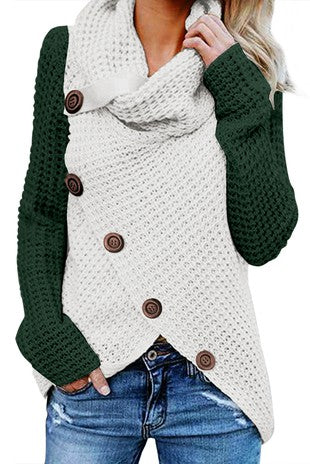 Asymmetrical Button Wrap Turtleneck Sweater