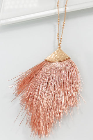 Dusty Pink Fine Thread Tassel Necklace