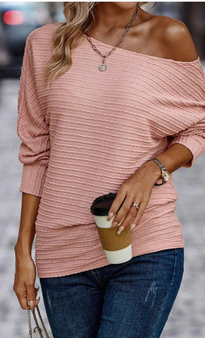 Pink Textured Knit L/S Top