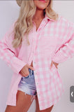 Pink Plaid Patchwork Button Up Shirt