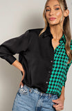 Green and Black Houndstooth Button Up Shirt