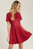 Wine Scalloped Suede Babydoll Dress