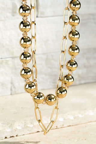 Gold Double Layered Beaded Necklace