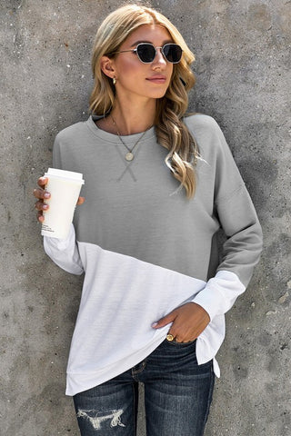 Grey Patchwork Sweatshirt with Dropped Sleeve