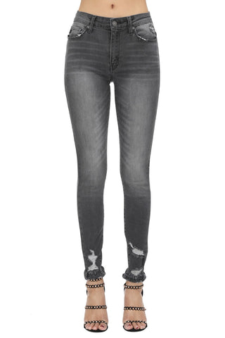Dark Grey Distressed Ankle Jeans