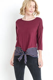 Wine Solid Top with Striped Tied Bottom