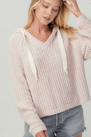 Blush Pink Chenille Hooded Sweater