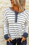 White and Navy Stripe Buttoned Waffle Knit Shirt