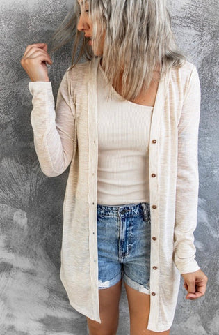 Natural Color Open Front Button Cardigan