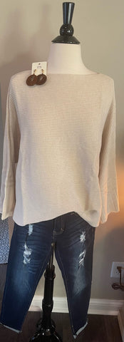Tan Fine Gauge Sweater With Bell Sleeves