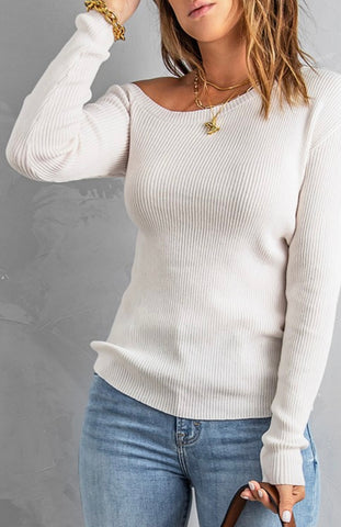 Beige One Shoulder Long Sleeve Sweater