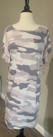 Camo T-shirt Dress With Ruffle Sleeves