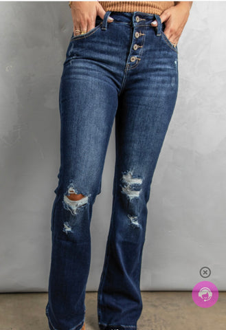 Dark Washed Flare Bottom Jeans