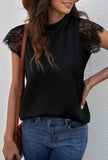 Black Lace Sleeve Top with Mock Neck