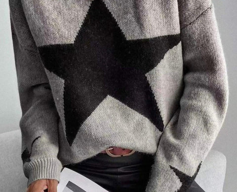 Grey Drop Shoulder Star Sweater