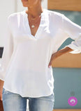 White Split Neck Top with Roll Up Sleeves