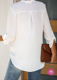 White Split Neck Top with Roll Up Sleeves