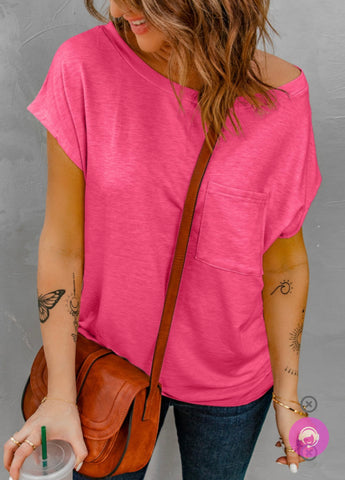 Hot Pink Pocketed Tee with Side Slits