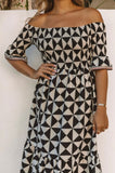 Printed Off the Shoulder Ruffle Sleeve Dress