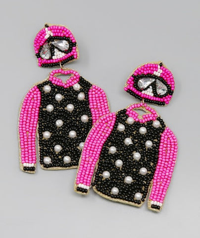 Hot Pink and Black Jockey Silk Earrings
