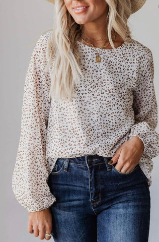 Cream  Top with Chocolate Leopard Print